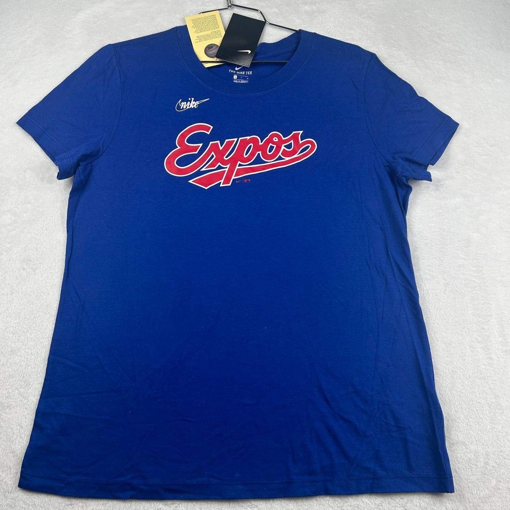 Montreal Expos Shirt Women Medium Blue Nike Short Sleeve Crew Neck Cotton New M